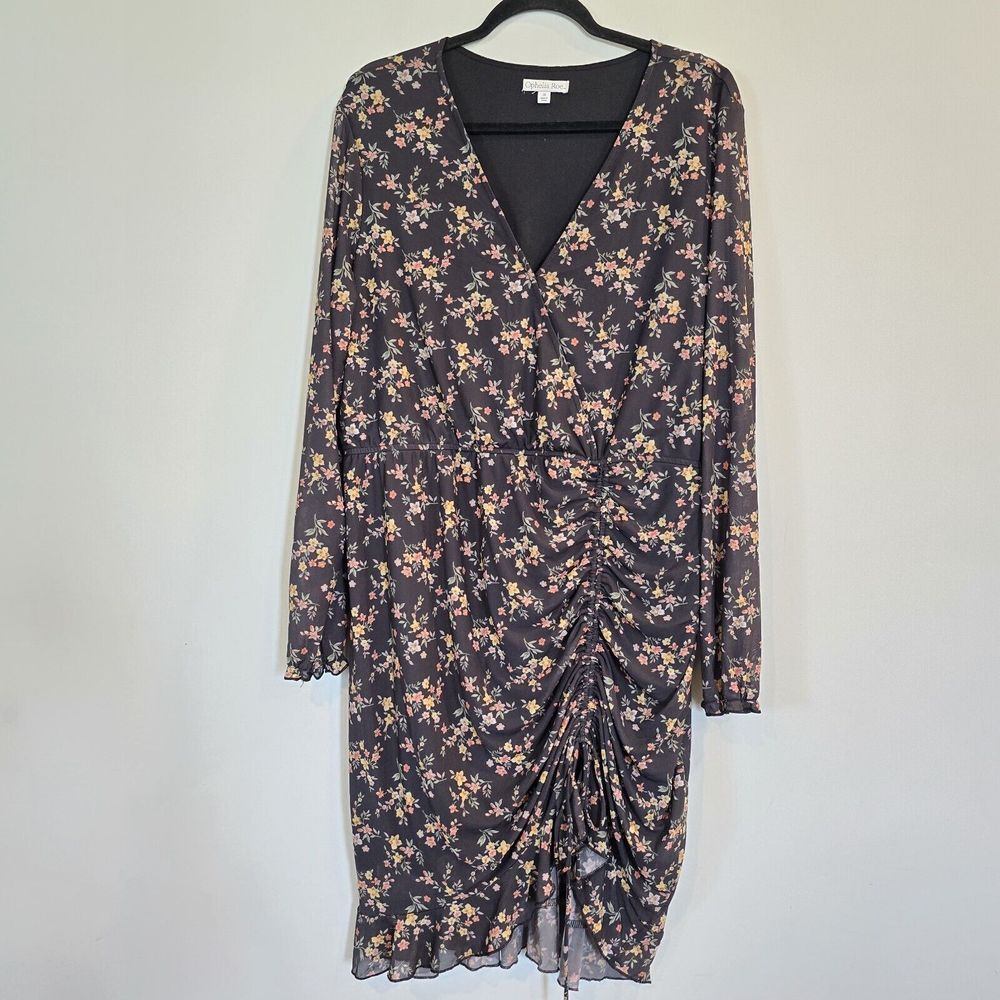 Ophelia‎ Roe Floral Dress Brown Print  1X Mesh Fit & Flare Elastic Waist.D112